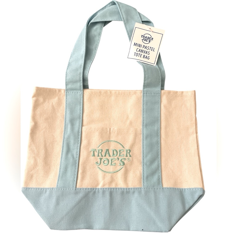 Trader Joe’s Pastel Canvas Mini Tote Bag - Cream and Blue